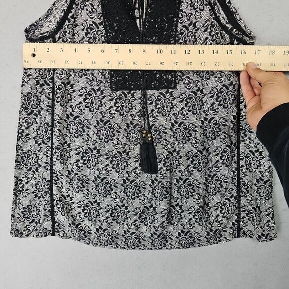 Solitare Top Womens S Black Bohemian Floral Strappy Tasseled Hippie Chic Beads - Picture 5 of 8